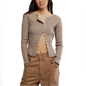 Free People Tilly Long Sleeve Cardigan Mushroom Brown / Taupe XL